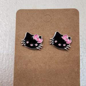 Hello Kitty Black and Pink Cat Stud Earrings NWOT